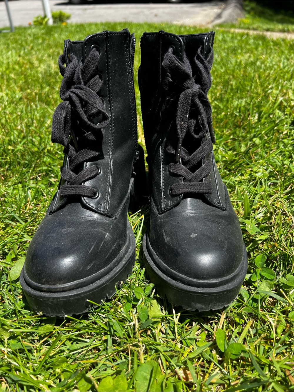 Women’s Black Lace-Up Platform Combat Boots